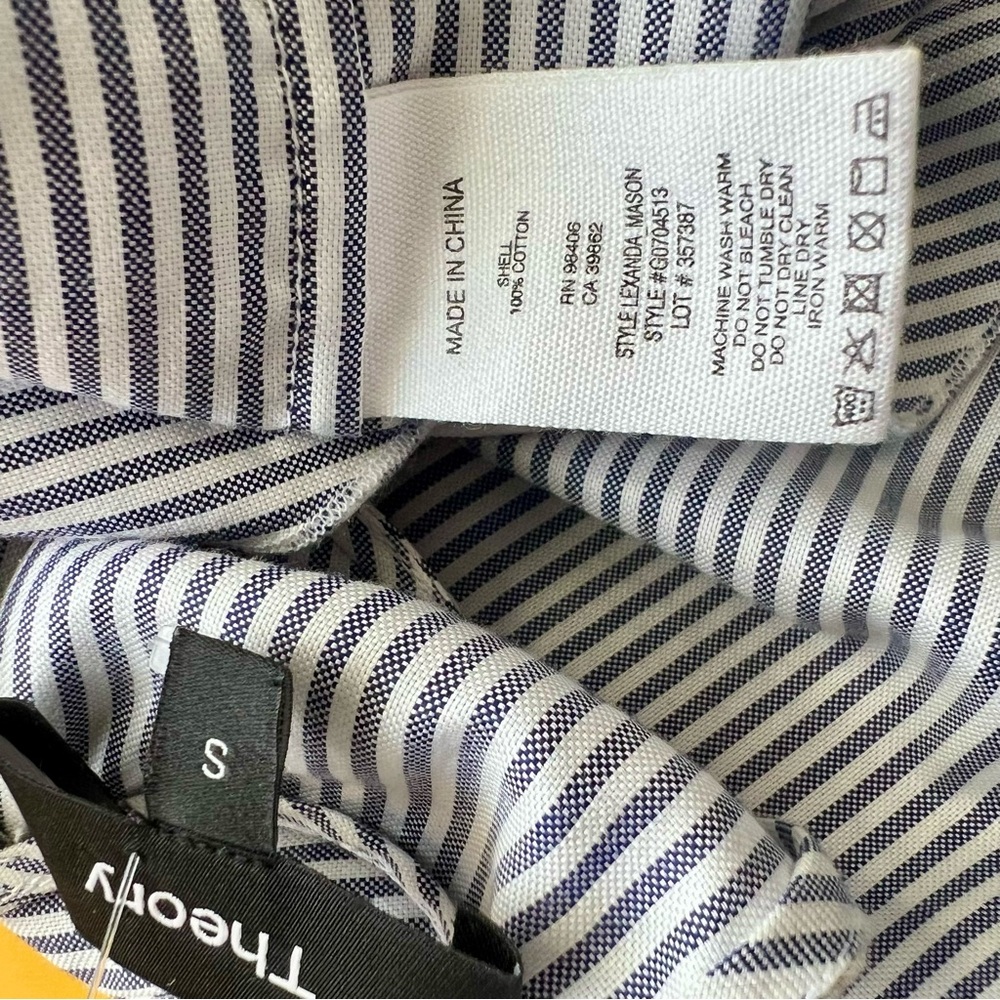 Theory Lexanda Cotton Striped Peplum Top Long Sleeve Ruffle Shirt Blouse Small - Picture 13 of 13